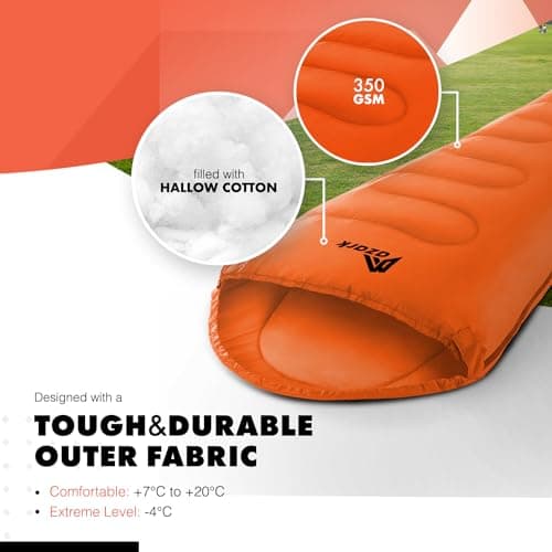 azark Premium Sleeping Bag, 350GSM, Lightweight and Waterproof, 4 Seasons of Camping, Hiking and Outdoors, Sleeping bag for Adults & Kids (Orange) — view 4