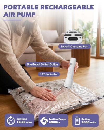 OQIMAX Vacuum Storage Bags with Rechargeable Pump, 6-Pack Space Saver Bags — view 3