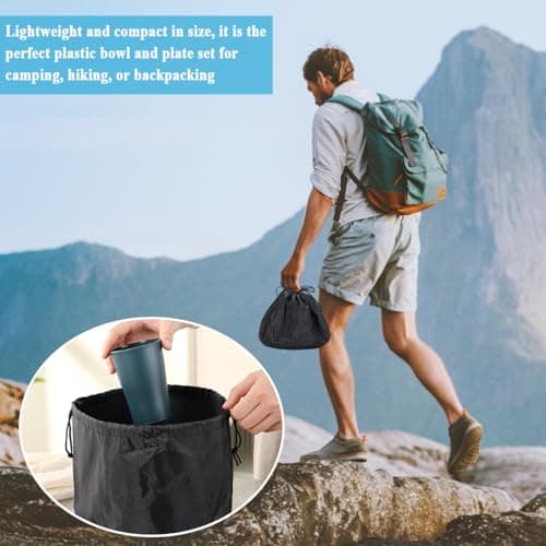 ReaNea Camping Mess Kit for 2 with Bowl, Plate, Cup, Spoon, Fork, Knife and Carry Bag, Plastic Camping Accessories Essentials Gear for Couple Travel, Picnic, Outdoor, Easy to Carry — view 6