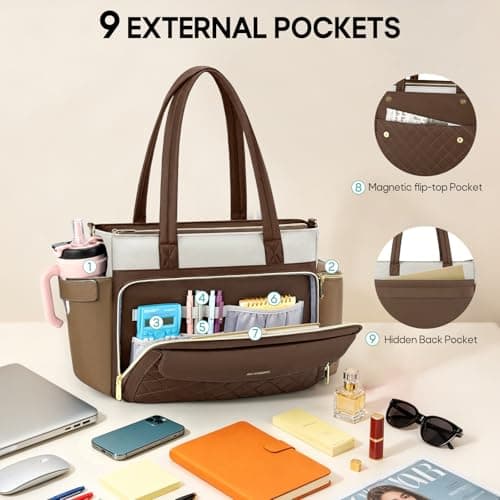RAINSMORE Laptop Tote Bags for Women 15.6 Inch Teacher Work Bag — view 5