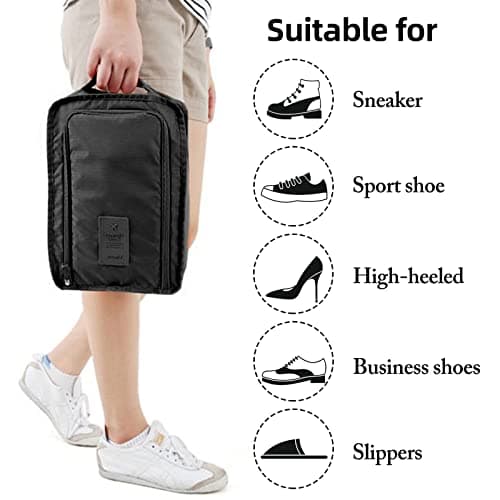 2 Pack Travel Shoe Bag Shoes Organizer, Foldable Waterproof Small Shoe Bags Storage Organizer Shoe Pouch with Zipper, Portable Carrier Bag Travel Bags Organiser (Black) — view 4