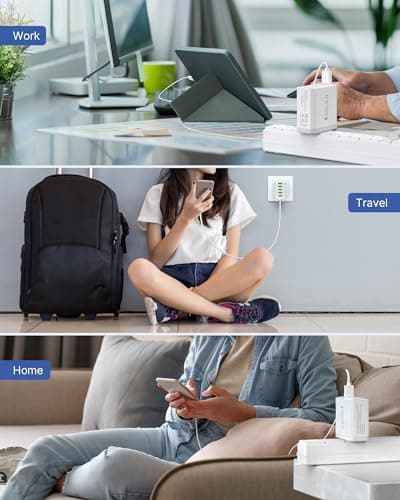 Tupneuf 2 Pack USB Plug UK, 33W 6 Port Multi Plug Multiport Charger Head with QC 3.0 Fast Charging, USB Wall Power Adapter for iPhone 16 15 14 13 12 11 10 8 7 Pro Max Plus, Samsung — view 5