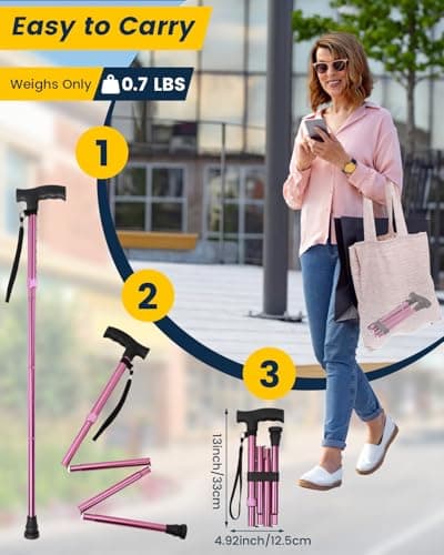 Walking Stick for Women, Adjustable Folding Walking Sticks for 5.2FT-6.1FT Ladies, 5-Section Different Size Collapsible Cane for Elderly — view 3