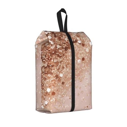 Rose Gold Glitter Print Travel Shoe Bag, Portable Shoe Bag with Zipper Closure Unisex Shoe Pouch Lightweight Shoe Organizer for Travel Storage Home Use, 1Pcs