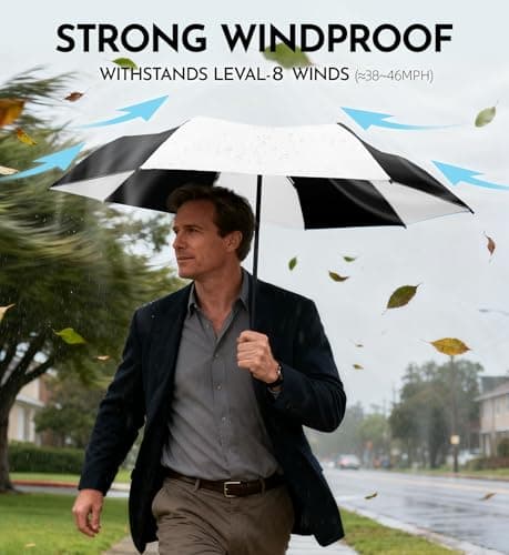 LILAC Windproof Auto Umbrella, Unique Bicolor 8 Ribs Easy Close Brolly — view 5