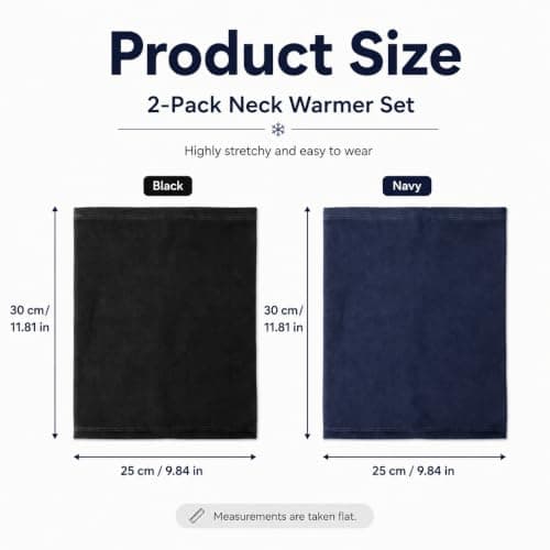2 Pcs Winter Fleece Neck Warmer, Snoods for Men Women, Bandana Face Covering Mask, Windproof Thermal Neck Gaiter Scarf for Motorcycle Running Skiing Cycling Outdoor Sports(Black and Navy Blue) — view 5