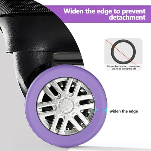 AWINNER Luggage Wheel Covers 8 Pack Upgraded,Silicone Luggage Wheel Protector Covers for Most 8 Spinner Wheel Suitcases or Office Chair Caster,Durable,Mute and Shock Absorption, Purple — view 3