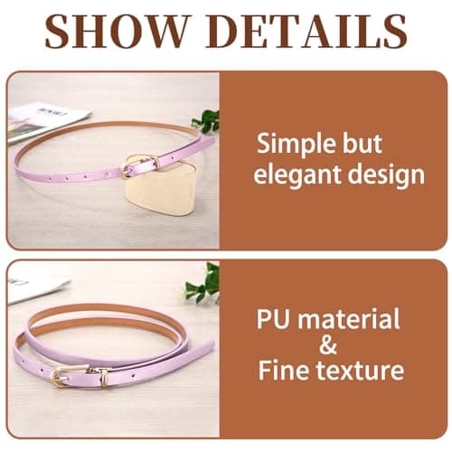 LECTNORE Women Skinny Leather Belt for Dresses Thin Waist Belt with Metal Buckle for Jeans Dress Pants(light-purple) — view 4
