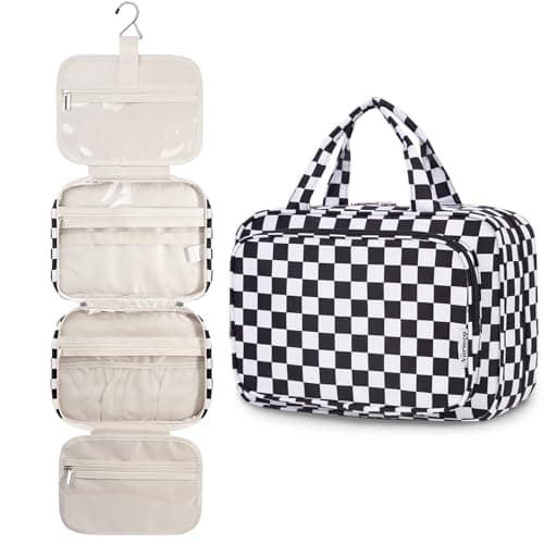 Narwey Checkered Hanging Travel Toiletry Bag for Women Toiletries Wash Bag