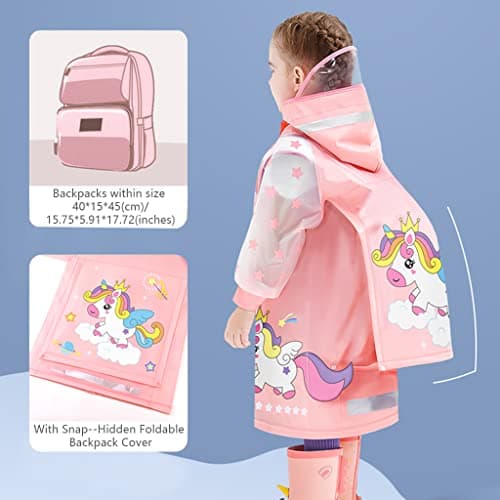 Kids Raincoat Toddler Rain Poncho Waterproof Rain Jacket Hooded Boys Girls Rain Coat Reusable Rainwear with Backpack Cover 3-8 Years — view 3