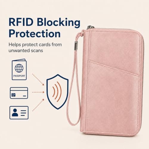 ILIYAH Pink Family Passport Holder - RFID Blocking PU Leather Travel Document Organiser for 5 Passports Cards Pen SIM SD — view 4