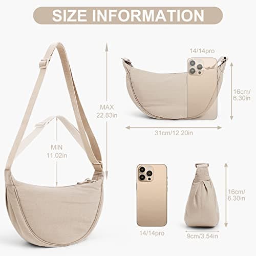 DKIIL NOIYB Crescent Bag for Women Men, Nylon Crescent Bags Hobos Crossbody Bag Portable Crescent Purse with Adjustable Strap Solid Color Chest Bag Shoulder Bag Fanny Packs, A02-beige, 31cm — view 6