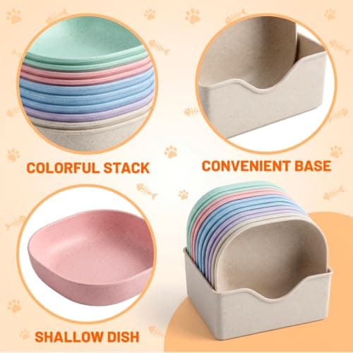Cat Bowls 10 Pcs with Storage Base, 1 Set Shallow Cat Bowl,Shallow Cat Dishes for Multi-Cat Households, Whisker Friendly Pet Bowls for Kittens and Travel Feeding, Space Saving Cat Feeding Bowls — view 3