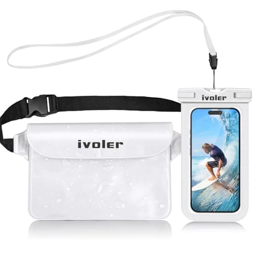 ivoler Waterproof Pouch Bag + Phone Case, Waterproof Case Dry Bag for Beach,Swim,Boating,Kayaking,Hiking,Protect Phone, Camera, Cash, Mp3, Passport, Document from Water, Sand, Snow, Dust - White