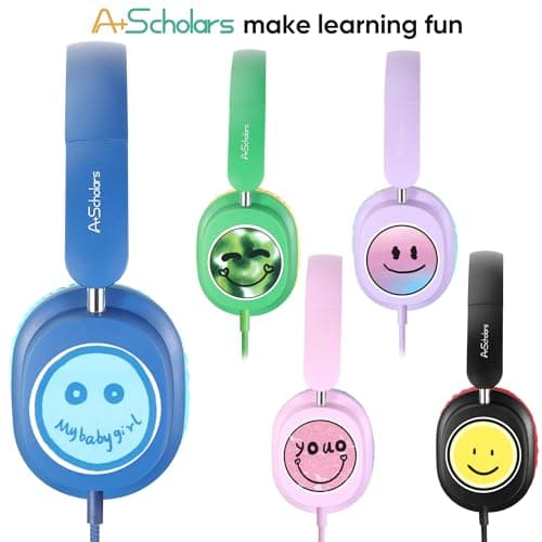 A+ Scholars Kids Headphones Bulk 5 Pack for School, HD Mic Stereo Sound Over-Ear Headphones for Classroom, Comfortable Fit, Foldable, 3.5mm Jack Wired Headphones for Kids ipad Tablets Computer Travel — view 4