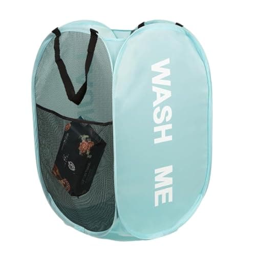 KIAYOO Collapsible Laundry Basket,75L Large Washing Basket Foldable Folding Dirty Clothes Hamper with Side Pocket Bag,Pop up Washing Bin Bag for Bathroom,Bedroom,College Dorm,Hotel,Travel,Blue