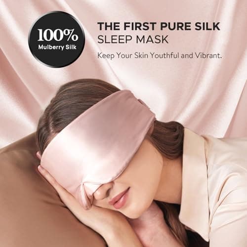 LitBear 100% Mulberry Silk Eye Mask for Sleeping, 22 Momme Silk Sleep Mask for Women and Men, Face-Hugging Padded Blackout Eye Cover for Side Sleeper with Adjustable Band, Pink — view 2