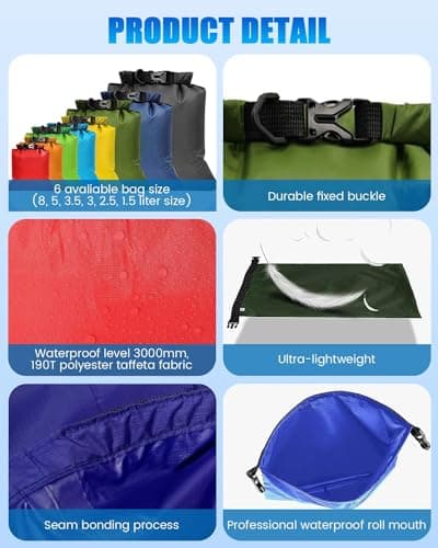 Evolpor 8-PCS Waterproof Dry Bag Set, Equipped with 12L 10L 8L 5L 3.5L 3L 2.5L 1.5L Large Capacity Tear Resistant Dry Bags, Waterproof Storage Bag for Hiking Camping Fishing Cycling (Multi Color) — view 3