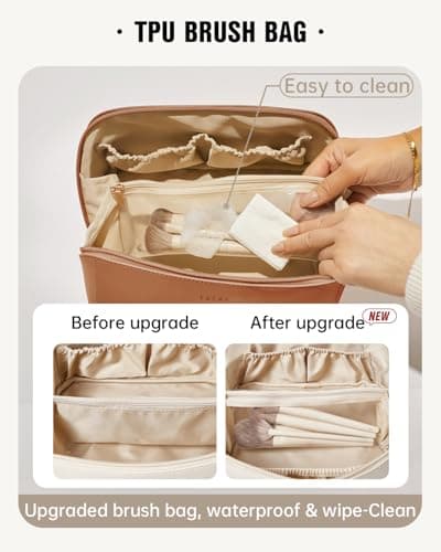 EACHY Makeup Bag,Large Capacity Toiletry Bag for Women,Waterproof Portable Cosmetic Bag Makeup Pouch with Clear Divider and Handle — view 3