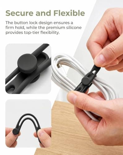 12 Pack Cable Ties Silicone Reusable Cable Straps for Desk Management Black — view 6