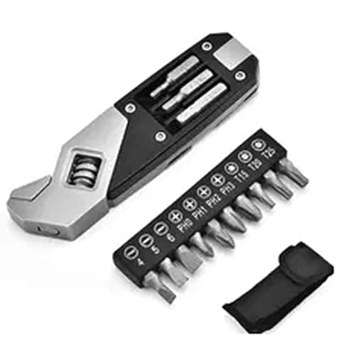 ziyuan 17-in-1 Stainless Steel Adjustable Wrench Foldable Pocket Multi Tool Multifunctional Spanner Screwdriver Bits Kit Durable Easy to Use Black