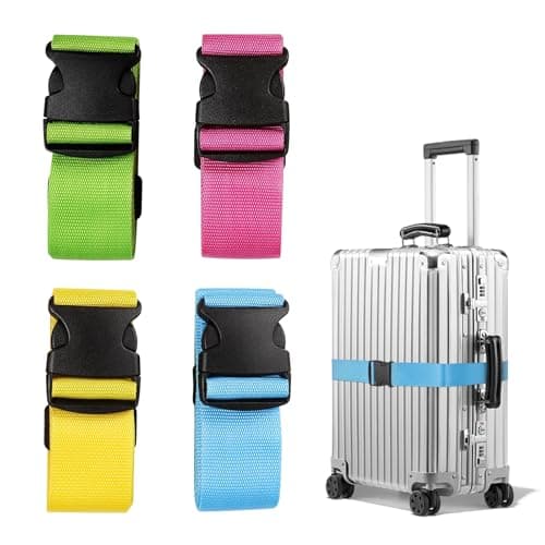 Kyrio 4 PCS Luggage Straps for Suitcases, Heavy Duty Luggage Straps, Adjustable Luggage Strap for Travel Bag Luggage(Light Blue, Fluorescent Green, Yellow, Enamel Red)