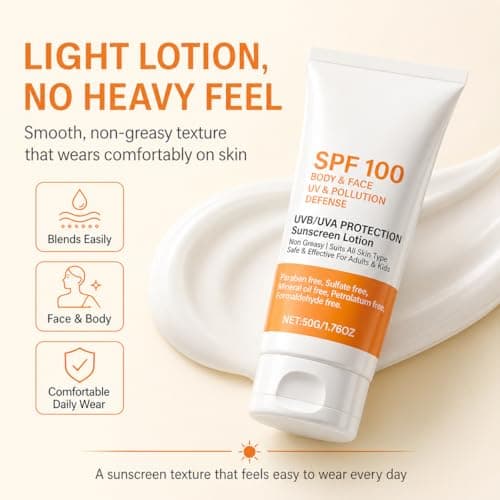 SPF 100 Sunscreen Lotion for Body & Face, High Protection Sun Cream, UVA UVB Face Sunscreen, Lightweight Non Greasy Sun Lotion, Daily Moisturising Sun Screen for Men Women Adults — view 4