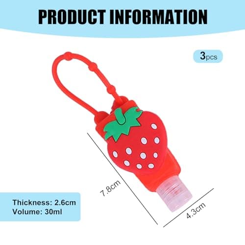 3 Pcs Strawberry Empty Travel Bottle Kids Hand Sanitiser Bottles, Strawberries Refillable Bottle Cosmetic Container, Silicone Case Keychain Carrier, Refillable Portable Travel Containers Tools — view 2
