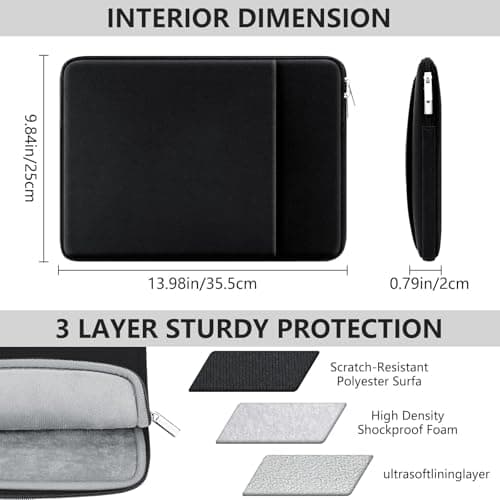 MicaYoung 15 Inch Laptop Sleeve Shockproof Cover with Pocket for 15 Inch MacBook Air M3 M2 Pro A1707 A1990 Samsung Notebook 9 Pen Pro Surface Laptop 3 4 15", Black — view 2
