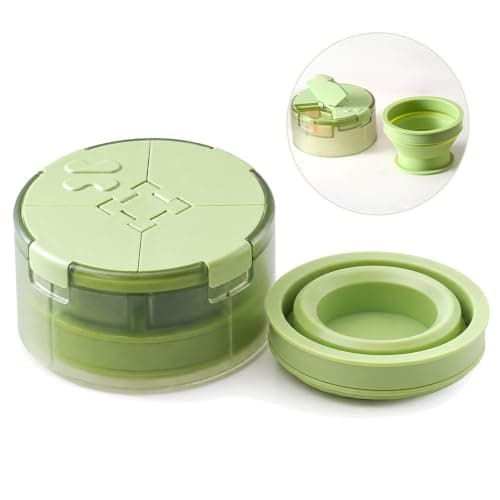 Pill Organiser with Tablet Cutter 4 Compartment Travel Pillbox Silicone Cup