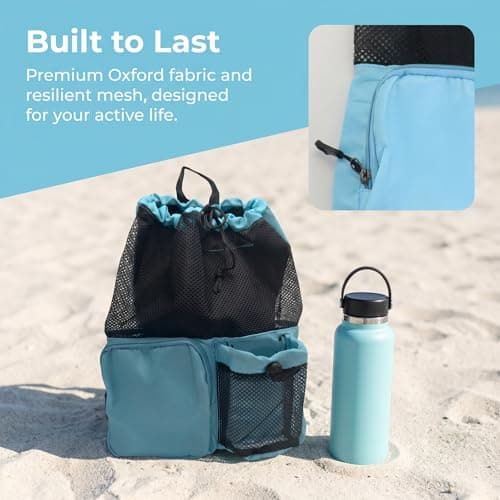 Swimming Bags For Adults & Swim Bag Kids, Large Beach Bag Mesh Drawstring Backpack, Multifunctional Gym Bag With Wet/Dry Compartment & Water Bottle Holder For Swimming, Beach, Gym, Workout Gear — view 3