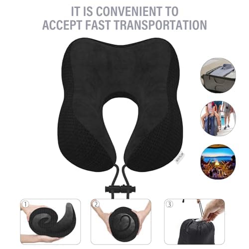 Yomisee Travel Pillow Neck Pillow for Travel Airplane Memory Foam Flight Pillow for Cars, Trains, Home, Offices (Black) — view 2