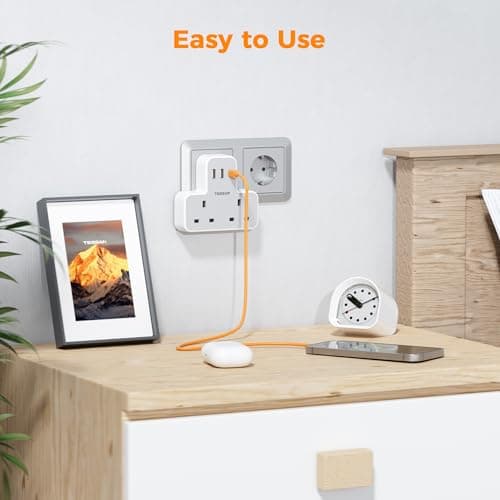 TESSAN 2 Way UK to European Travel Plug Adapter with 3 USB Ports (1 USB C) — view 6