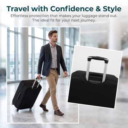 Kemay Elastic Black Luggage Cover for 26-29 Inch Suitcase, Washable Anti-Scratch Dustproof Trolley Case Protector with Reserved Openings, Durable Travel Baggage Sleeve — view 3