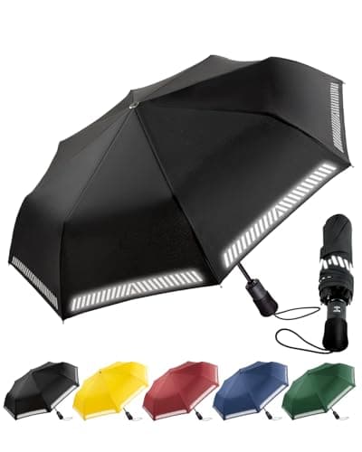 Chakipee Umbrella Windproof Strong Compact Travel Black Pocket Automatic Reflective Safety Strip Folding Outdoor for Rain Inverted Umbrellas for Men and Women 8 Ribs