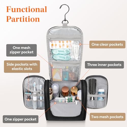 Lifewit Large Hanging Toiletry Bag for Men, Travel Wash Bag, Black — view 4