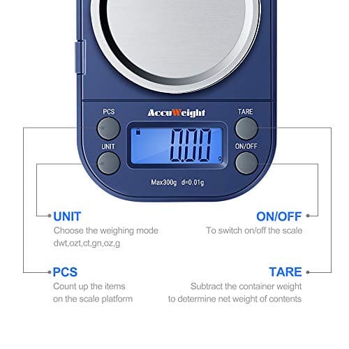 ACCUWEIGHT Blue 300g LCD Mini Precision Scale, Stainless Steel, 0.01g, Multifunctional, Portable, Auto Shut Off, Kitchen, Jewelry, Gold, Coins, Chemistry Lab — view 4