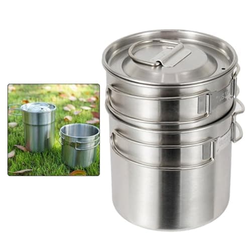 Foldable Camping Pot Set with Two Pieces Made of 304 Stainless Steel for Travel and Outdoor Activities — view 2