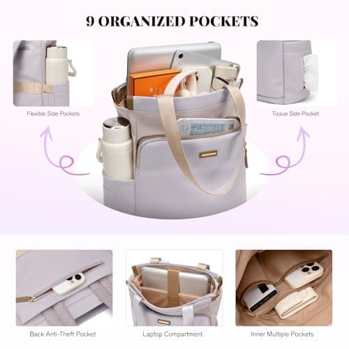 GOLF SUPAGS Convertible Computers Backpack for Women Casual Daypack Notebook Tote Bag for Work College Travel Leisure (Taro Purple & White) — view 3