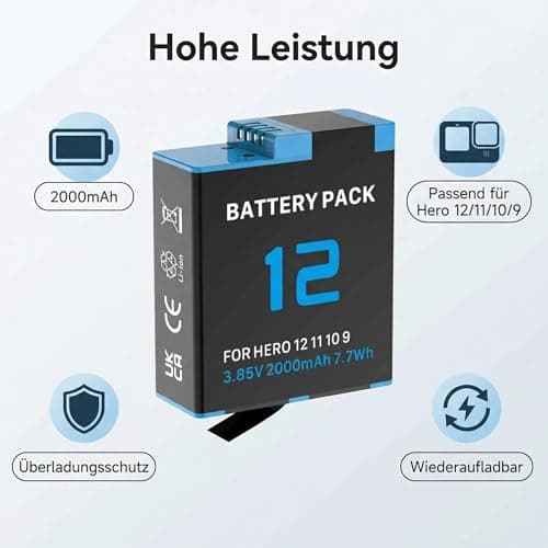 2000mAh Battery for GoPro Hero 12/11/10/9, Replacement Li-Ion 3.85V Rechargeable Battery Pack Compatible with GoPro Hero 12/11/10/9 — view 3