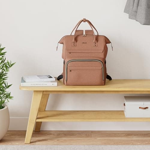 LOVEVOOK Laptop Backpack Women, Large Work Womens Backpacks, 15.6 Inch Rucksack Bag for Travel Business Uni, Lightweight Ladies Back Pack with USB Port & Anti-Theft Pocket, Orange — view 2
