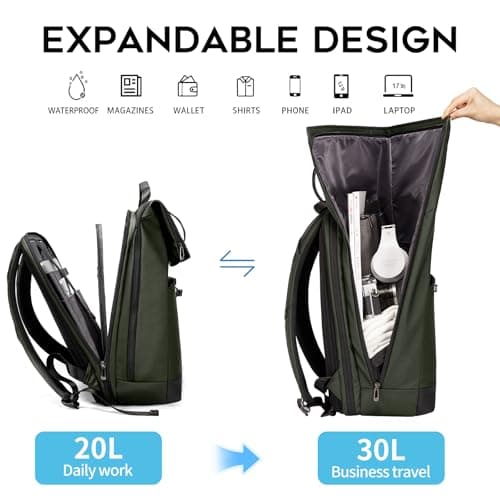 BANGE Roll Top Backpack Large Work Backpack for 15.6 inch Laptop Waterproof Anti-Theft Backpack Travelling Hiking Camping College School Daily fashion for men and women — view 2