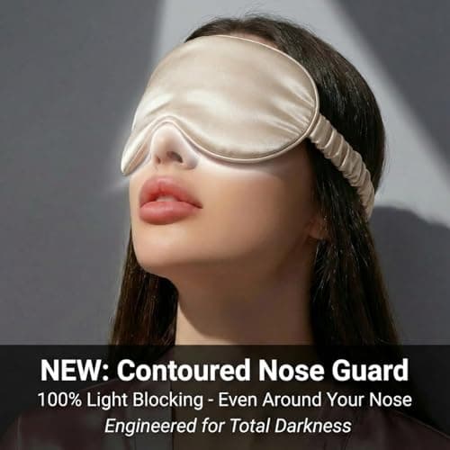 MATASSE 100% Mulberry Silk Sleep Mask 22 Momme Grade 6A 3D Contoured Eye Mask for Sleeping, 14mm Deep Eye Cups, Total Blackout Blindfold for Women Men, Adjustable Strap, Side Sleeper (Champagne) — view 4