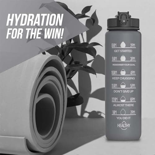 HOMEEX 1 Litre Motivational Fitness Sport Water Bottles with Straw & Time Maker, BPA-free Plastic Drink Bottle 1l Design for Girls, Boy Running,cycling (Spout 1000ml Black) — view 6