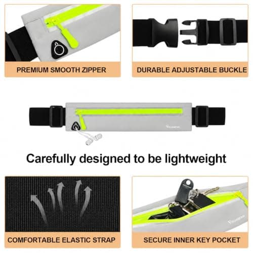 Running Belt for Men & Women, Slim Bum Bag & Running Phone Holder, No Bounce Waist Pack, Water Resistant Reflective Running Pouch, Adjustable Fitness Belt Fits All Smartphones(Grey) — view 5
