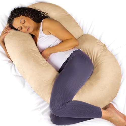 Aamira C Shaped Pregnancy Pillow, Memory Foam, Velvet Cover, Cream
