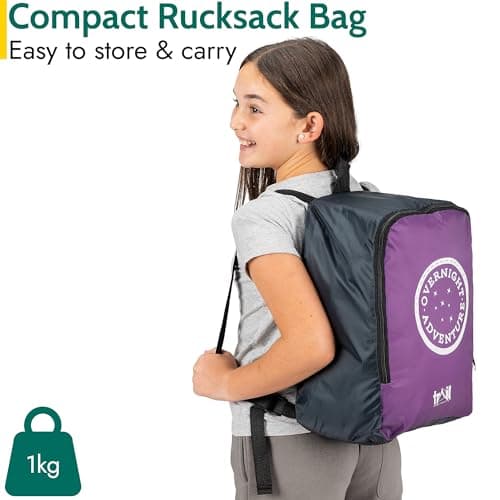 Trail Kids Sleeping Bag Mummy Shape 3 Season Camping 300gsm Boys Girls with Lightweight Rucksack Bag (Purple) — view 6