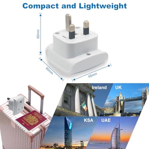 South Africa 3-pin Large Plug Type M (NOT Indian Type D plug) Adapter Convert to 3-pin UK Socket, Safety Protection Design, Flame Proof, 13A Fuse with Safety Shutter (8 Pieces White) — view 3
