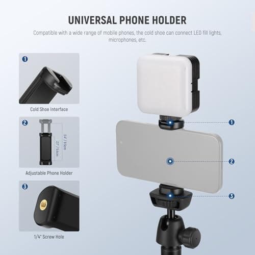 NEEWER Tripod for Cell Phone & Camera with Remote & Phone Holder Compatible with iPhone GoPro Canon Sony DSLR, 62.9" All Metal Portable Selfie Stick Travel Vlog Stand for Video Recording, TS05 — view 4