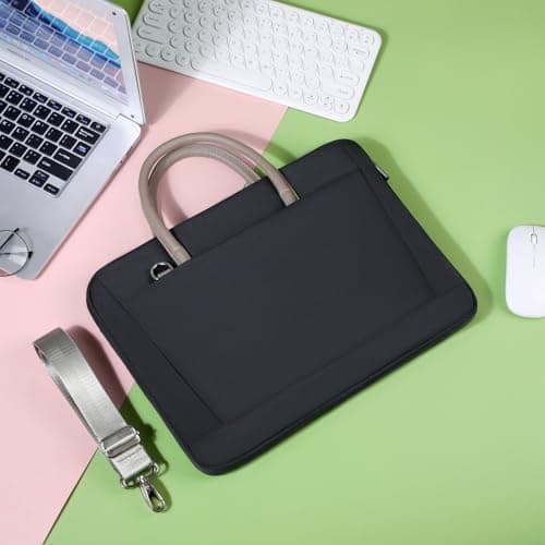 FUNSEED 15.6 Inch Laptop Bag for Women Men Polyester Lightweight Solid Work Computer Laptop Messenger Briefcase Bag for Travel Office, Black, Large — view 3
